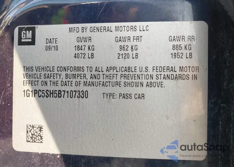 2011 Chevrolet Cruze Ls из США, поврежденный, VIN 1G1PC5SH5B7107330